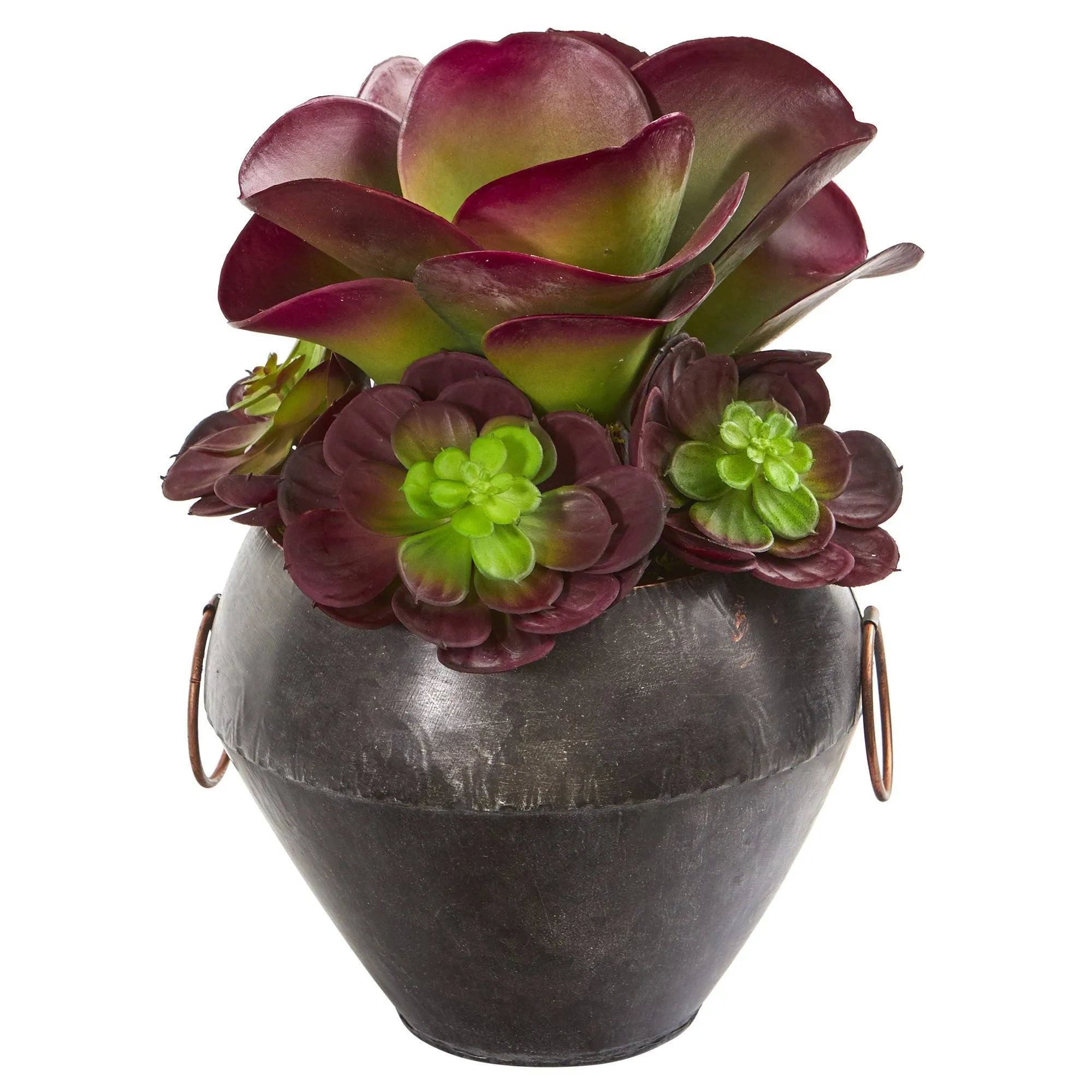 11” Echeveria and Succulent Artificial Plant in Metal Bowl