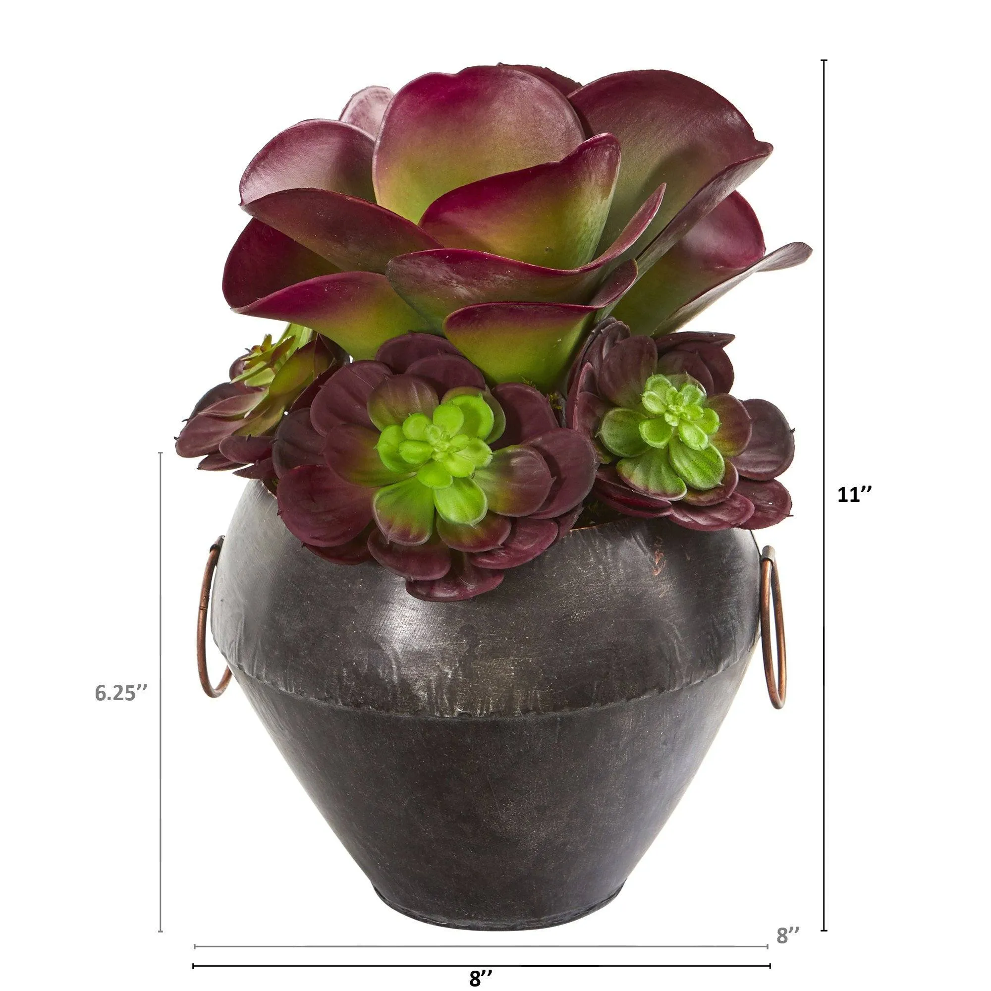 11” Echeveria and Succulent Artificial Plant in Metal Bowl