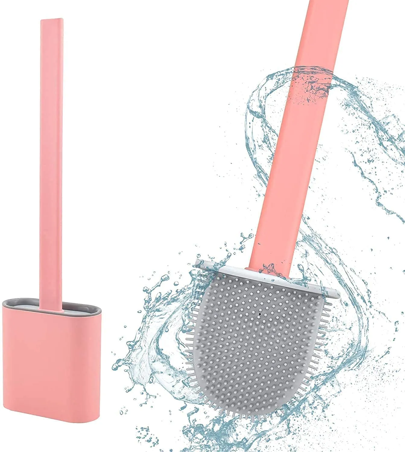 1410 Silicone Toilet Brush with Holder Stand  for Bathroom Cleaning