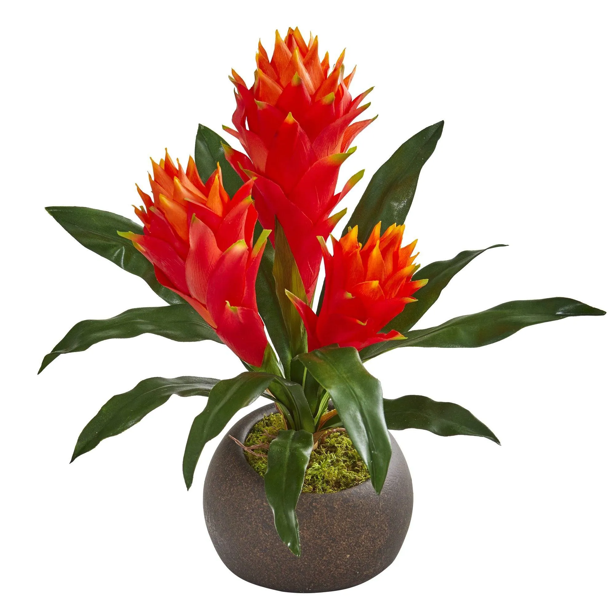 15” Triple Bromeliad Artificial Plant in Stone Planter