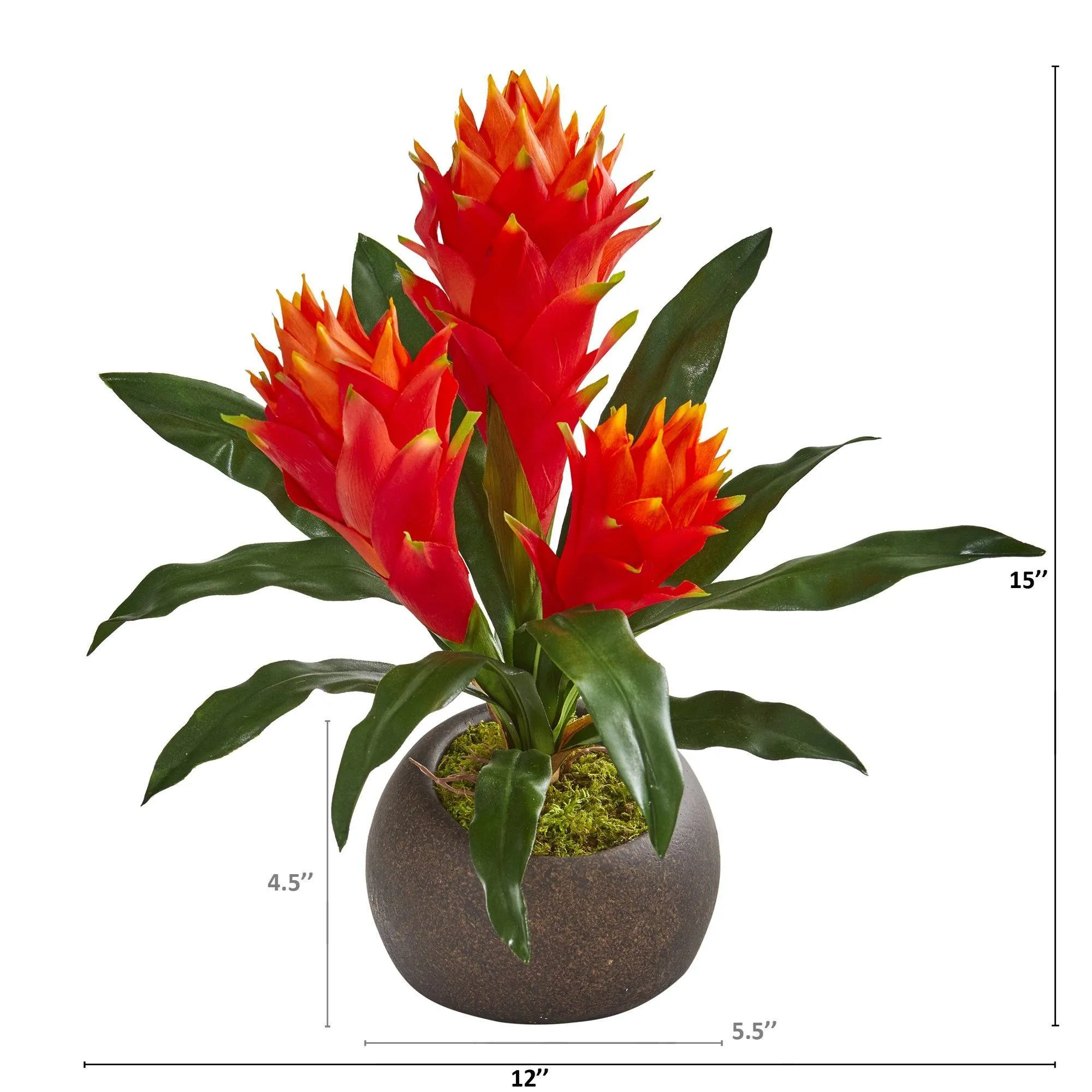 15” Triple Bromeliad Artificial Plant in Stone Planter