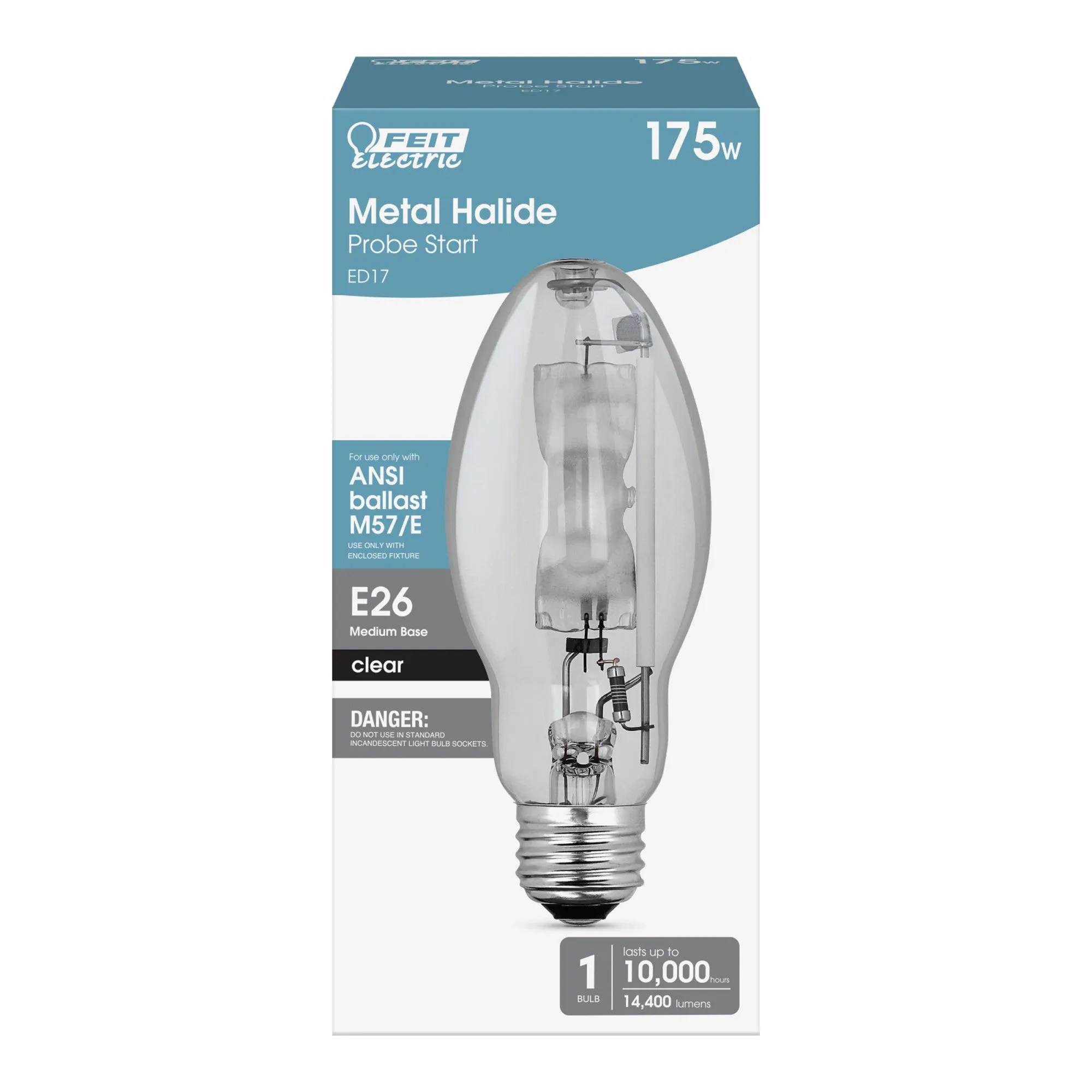 175W Cool White (4000K) ED17 Shape E26 Medium Base Clear Metal Halide High-Intensity Discharge HID Light Bulb