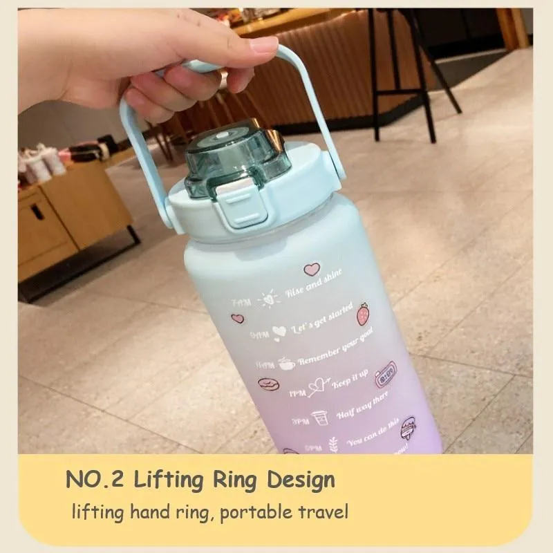 2000ml Kawaii Water Bottle With Straw Sport Plastic Portable Square Drinking Bottle For Girl Cute Juice Tea Water Cups