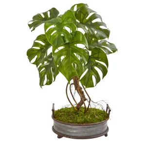 26” Monstera Artificial Plant in Metal Planter