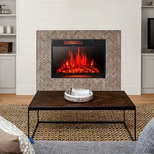 28 Inch Electric Freestanding and Recessed Fireplace with Remote