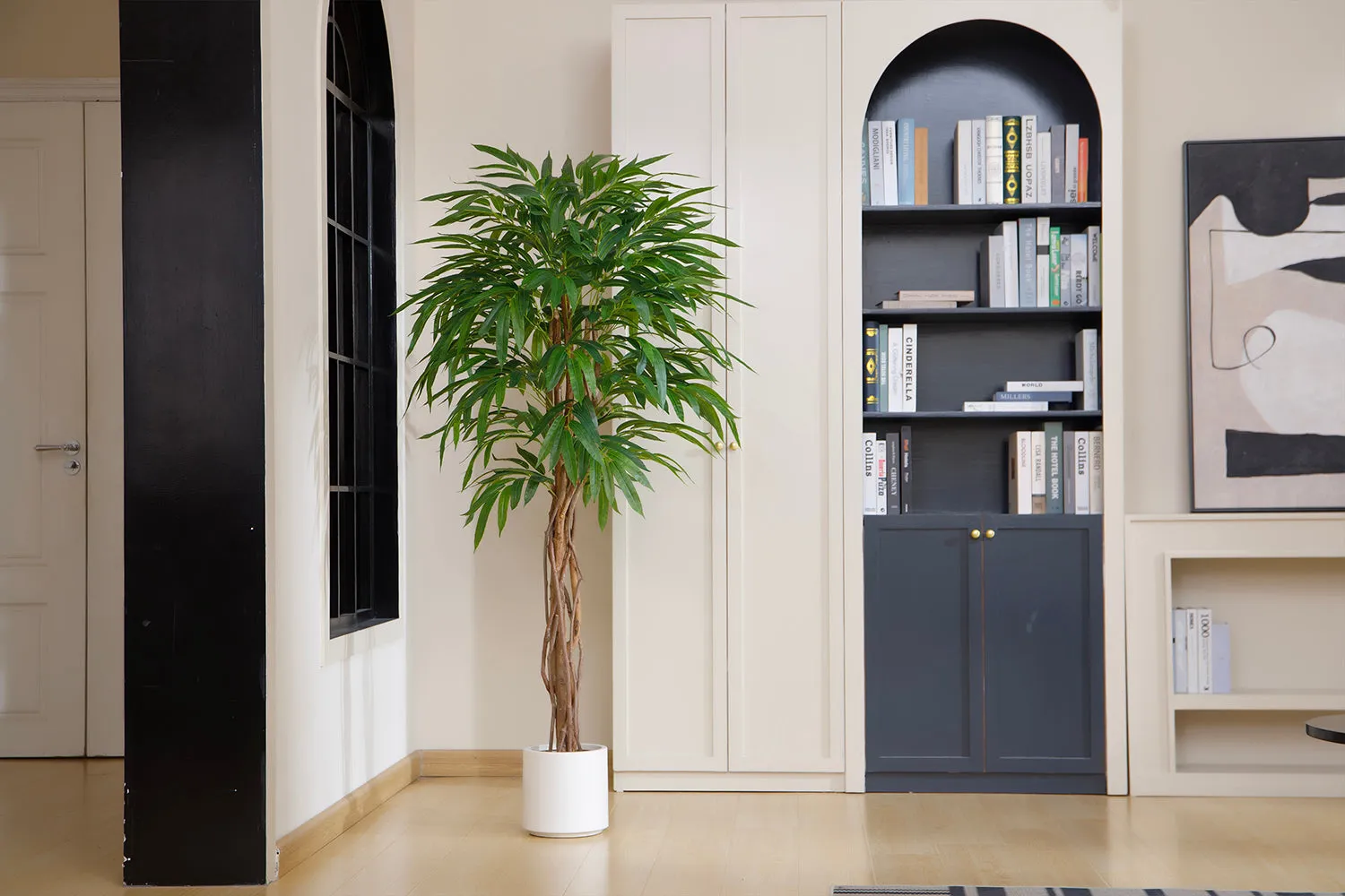 67" Artificial Faux Weeping Fig Tree in a  Beige Resin Planter | Real Touch Fake Ficus Benjamina Tree