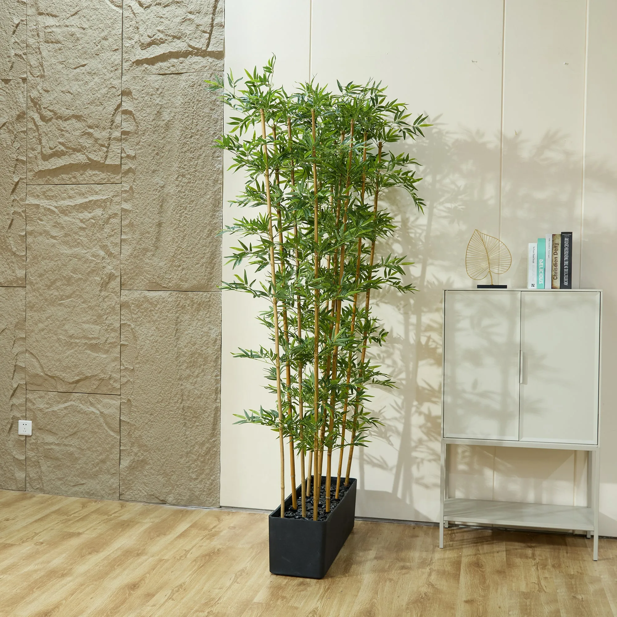 84" Artificial Faux Bamboo Plant with Black Planter | Realistic Indoor Décor