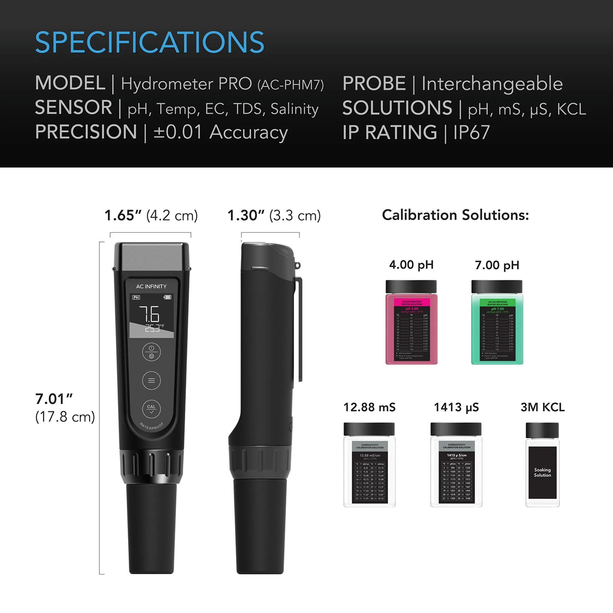 AC Infinity All-In-One Nutrient Pen Meter | Ph, EC, TDS, Temp and Salinity (AC-PHM7)