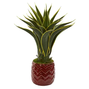 Agave Artificial Plant in Red Planter