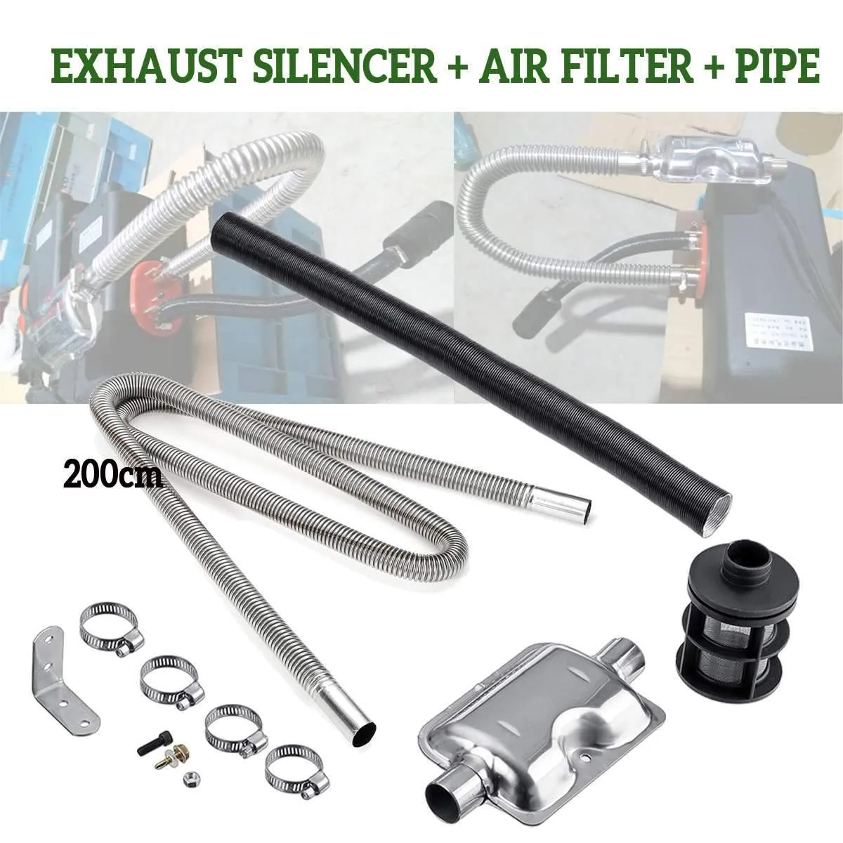 Air Filter 200cm Exhaust Silencer Pipe Muffler Bracket Clamps Screws Air Intake Pipes kit For Air Diesel Heater