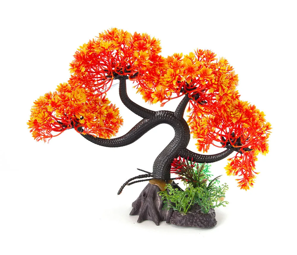 AquaFit Orange Slanting Bonsai Plastic Plant 11"