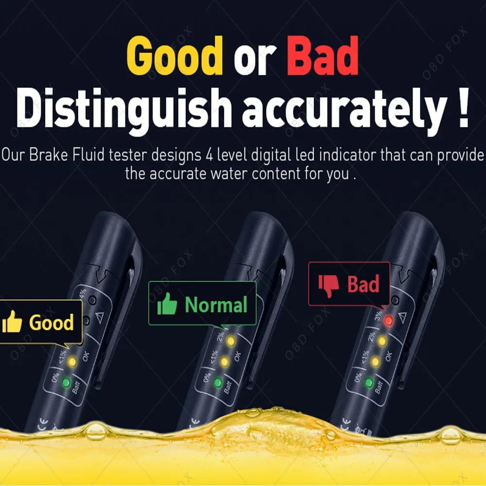 Auto Liquid Testing Brake Fluid Tester Pen for DOT3/DOT4 5 LED Indicator Display Brake Oil Test Quality Check Car Accessories