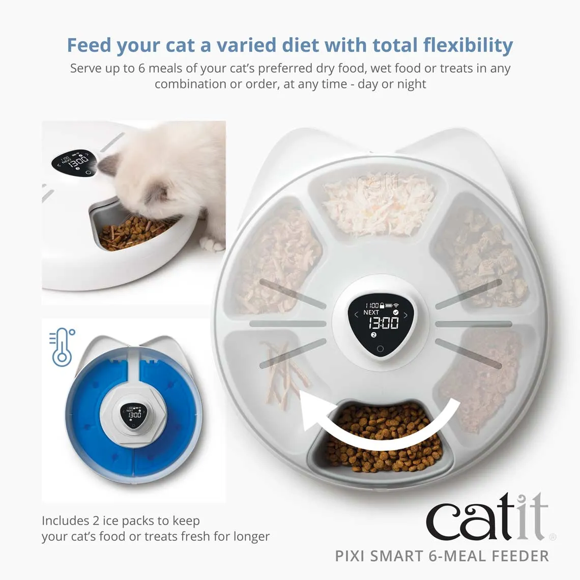 Catit Pixi Smart 6 Meal Feeder Cat Bowl with Bluetooth App