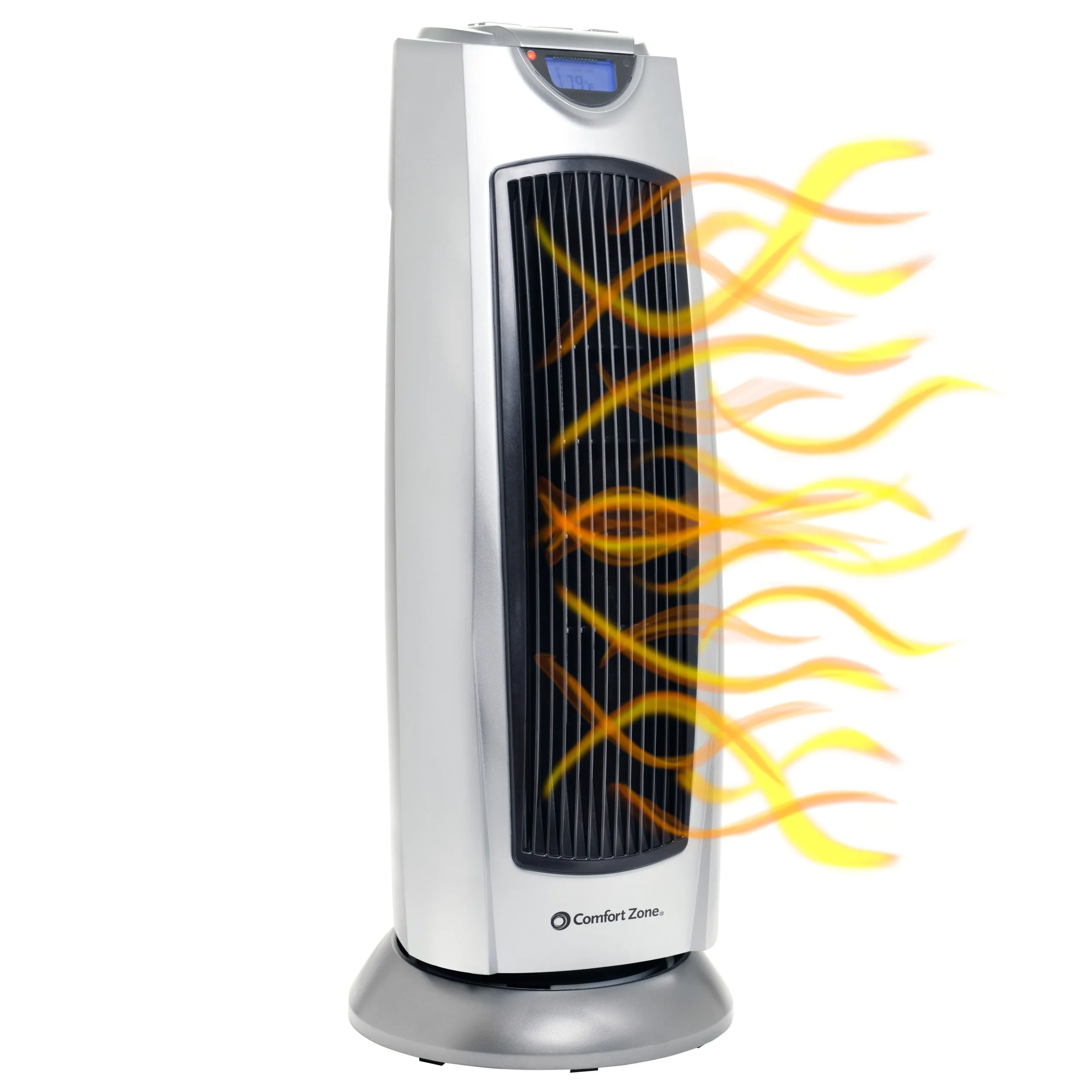 Comfort Zone Ceramic Oscillating Digital Tower Heater with Remote in Silver