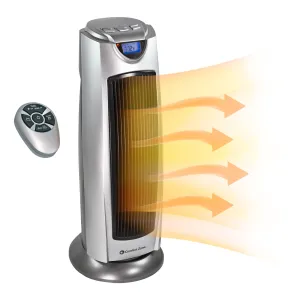 Comfort Zone Ceramic Oscillating Digital Tower Heater with Remote in Silver