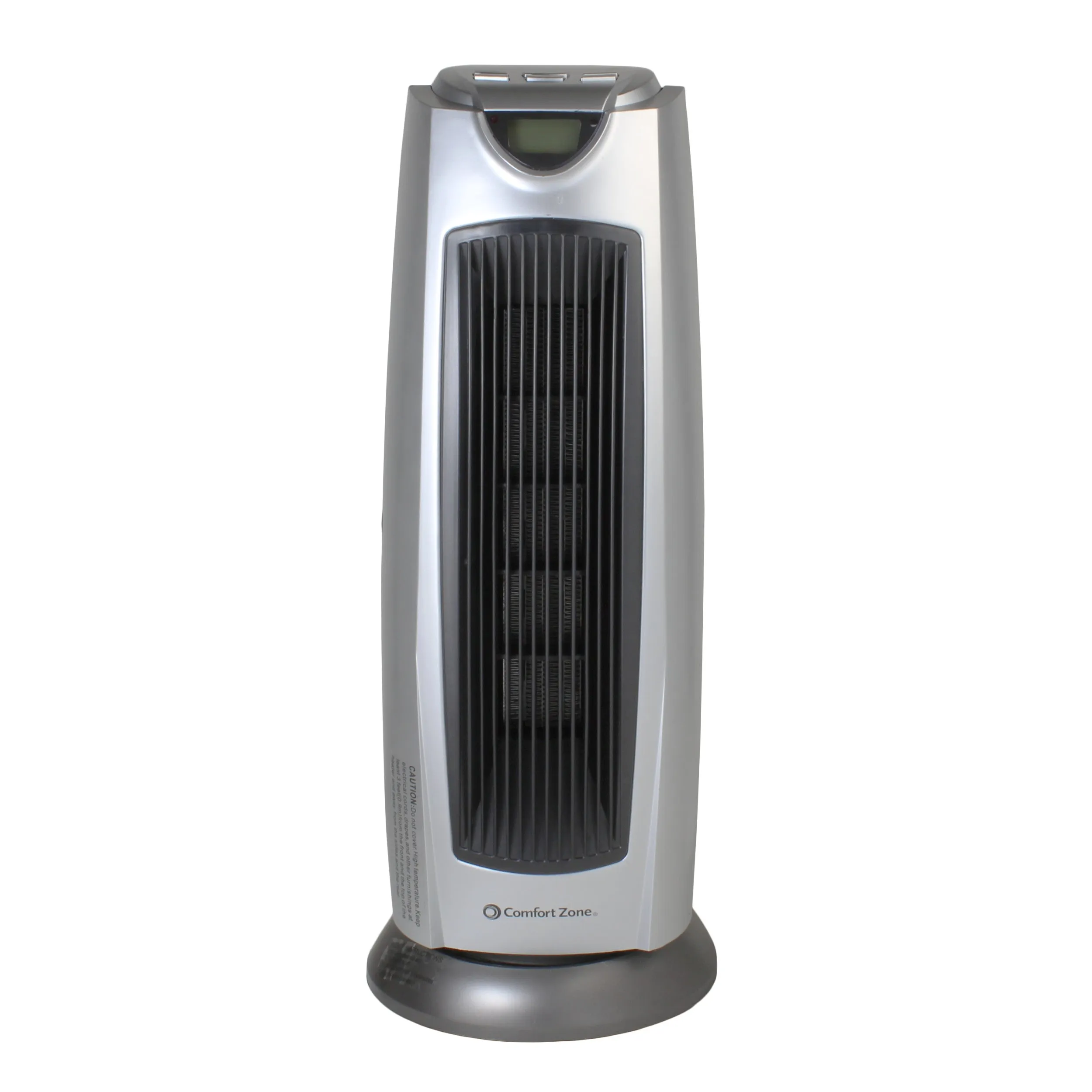 Comfort Zone Ceramic Oscillating Digital Tower Heater with Remote in Silver