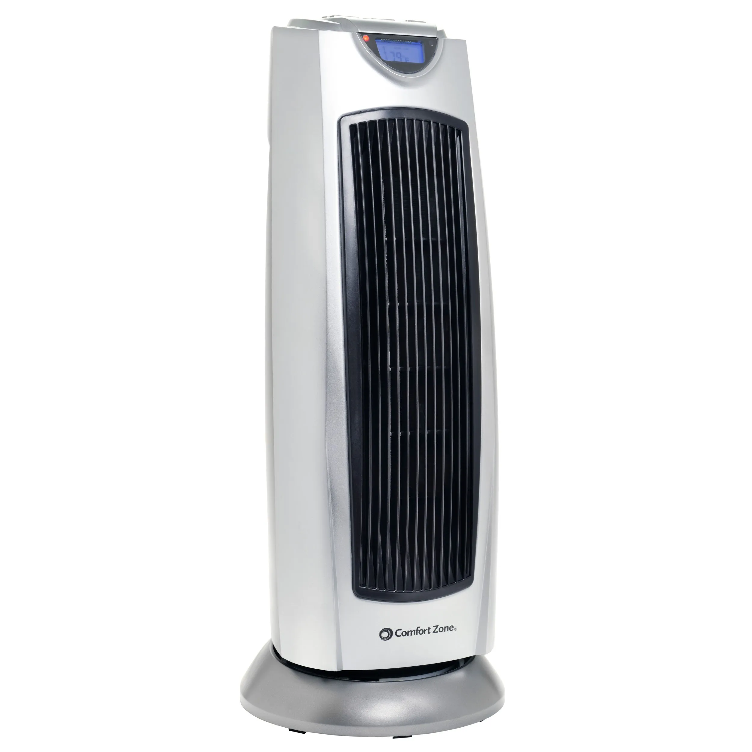 Comfort Zone Ceramic Oscillating Digital Tower Heater with Remote in Silver