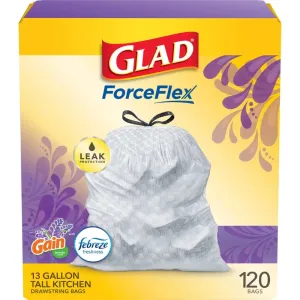 ForceFlex 13-Gallon Kitchen Trash Bags, Gain Lavender Scent and Febreze, 120 Bags