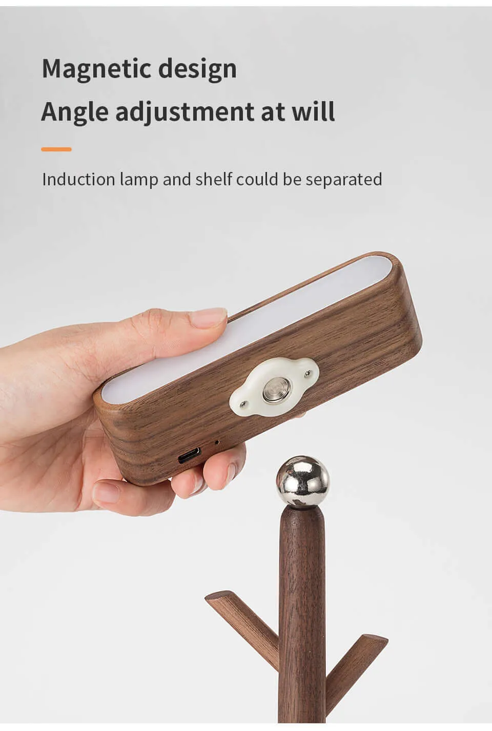 Magnetic Solid Wood Rechargable Induction Light