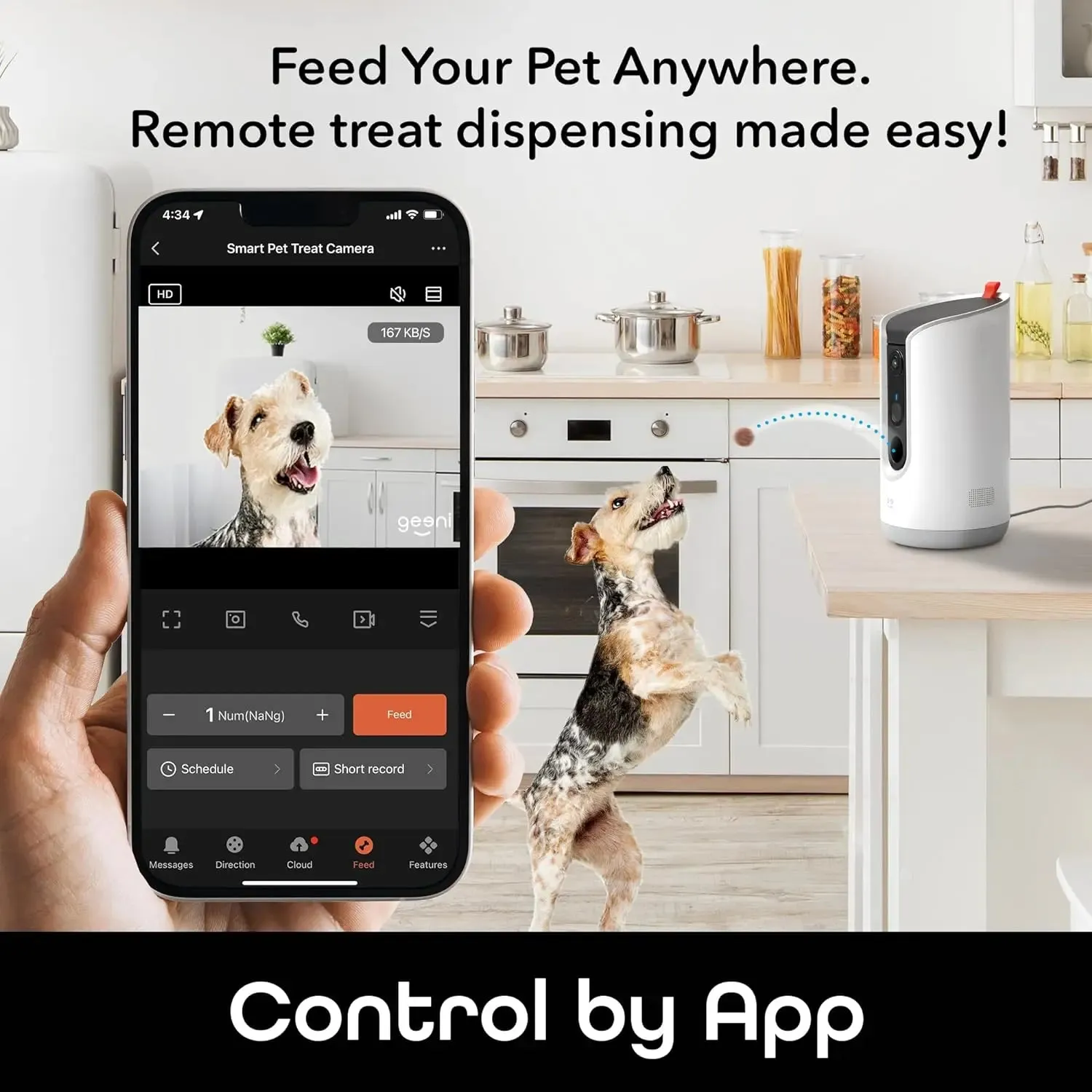 Pet Treat Dispenser with Camera - 2K HD WiFi Enabled, Dog and Cat Automatic Smart Feeder, Two-Way Audio, Night Vision