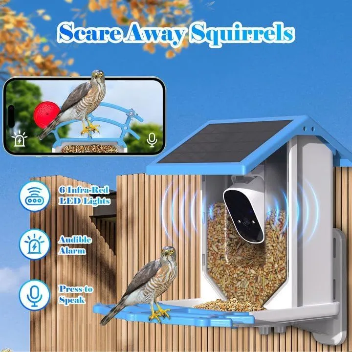 Smart Bird Feeder with Camera,Solar-Powered WiFi 4MP Live Camera,AI Identify Bird Species Auto Capture Backyard Garden Bird Watching&Motion Detection,Ideal Gift for Bird Lovers(Blue)