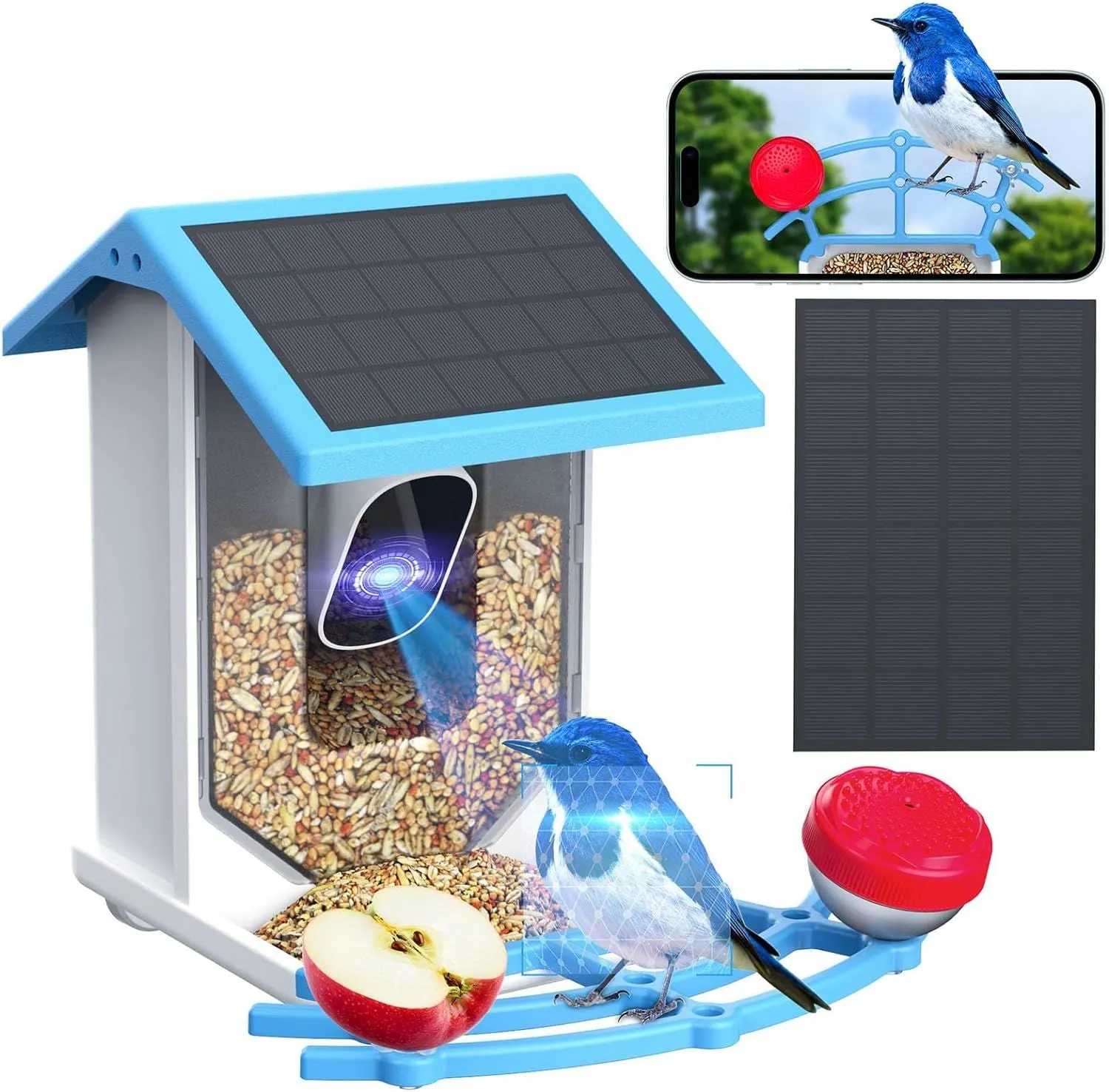 Smart Bird Feeder with Camera,Solar-Powered WiFi 4MP Live Camera,AI Identify Bird Species Auto Capture Backyard Garden Bird Watching&Motion Detection,Ideal Gift for Bird Lovers(Blue)