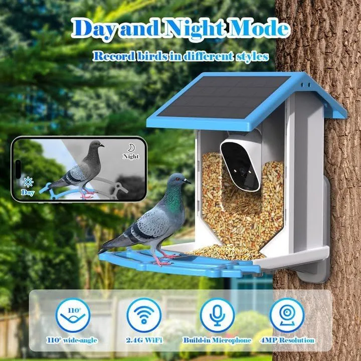 Smart Bird Feeder with Camera,Solar-Powered WiFi 4MP Live Camera,AI Identify Bird Species Auto Capture Backyard Garden Bird Watching&Motion Detection,Ideal Gift for Bird Lovers(Blue)