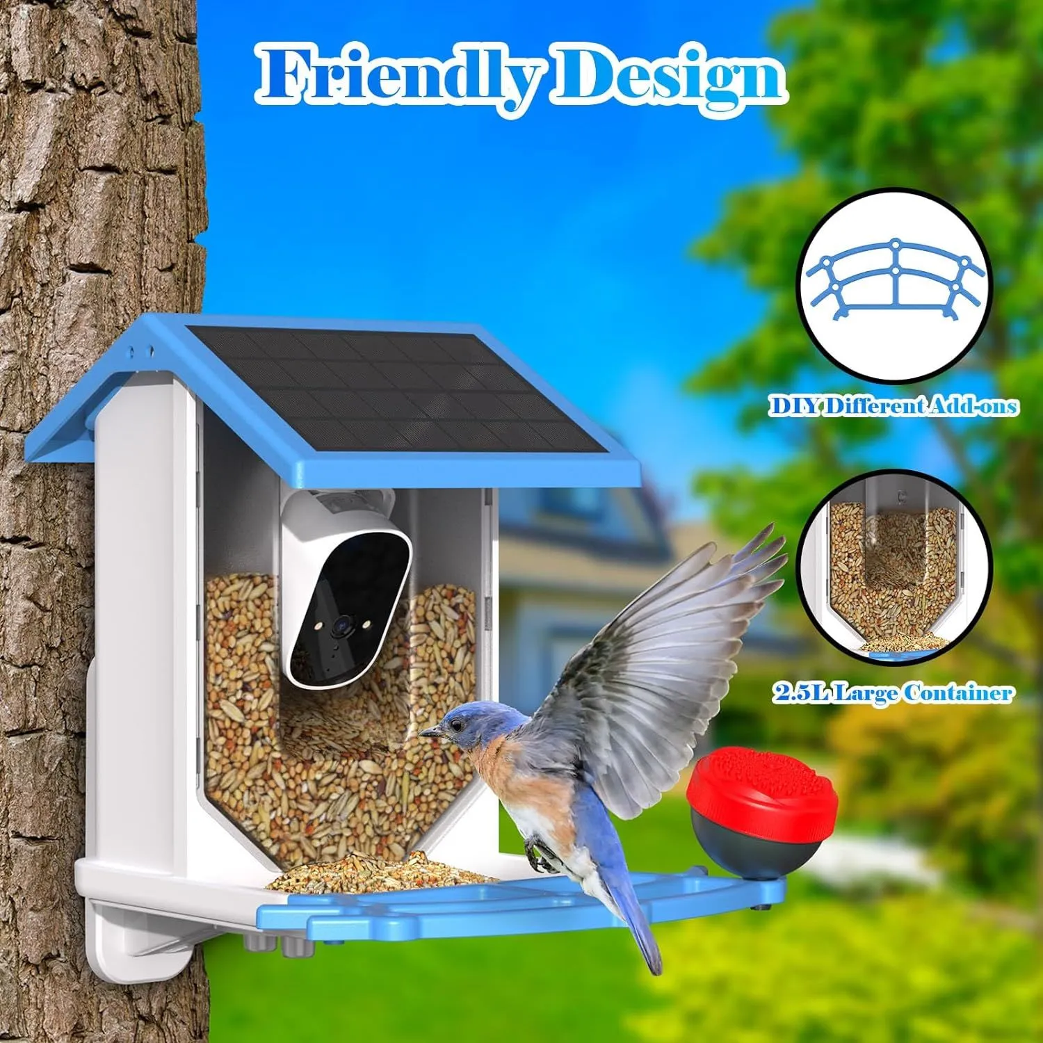 Smart Bird Feeder with Camera,Solar-Powered WiFi 4MP Live Camera,AI Identify Bird Species Auto Capture Backyard Garden Bird Watching&Motion Detection,Ideal Gift for Bird Lovers(Blue)